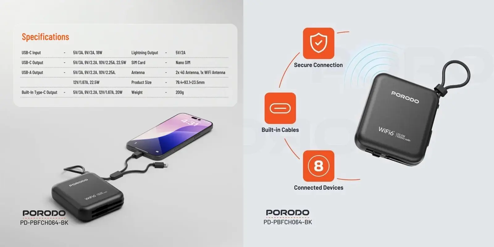 پاوربانک و مودم جیبی پرودو PBFCH064 4G LTE WiFi 6